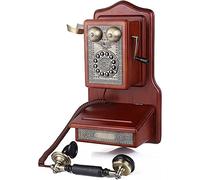 Teléfono de esfera giratoria vintage montado en la pared, decoración retro de madera maciza con tonos de llamada mecánicos, decoración clásica para el hogar y la oficina