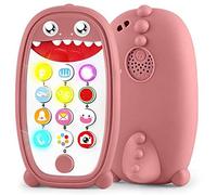 Teléfono de juguete para bebé dinosaurio con mordedor, estuche, luces y música, color rojo.