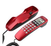 Teléfono de pared con cable, mini teléfono fijo multifuncional portátil con sistema de identificación de llamadas DTMF/FSK y pantalla LCD para el hogar, oficina, hotel (rojo)