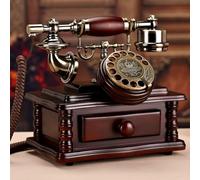 Teléfono fijo con esfera giratoria retro, teléfono de escritorio vintage de madera maciza con cajón de almacenamiento para el hogar y la oficina, función de llamada de voz clara