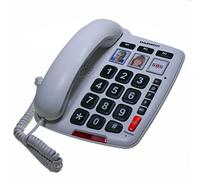 Telefono Fijo Daewoo - Telefono para Mayores - Telefono Sobremesa con Cable - Teclas Grandes, Llamada Directa 112, Manos Libres, Auricular Ajustable, 3 Memorias de Llamada con Foto, Blanco