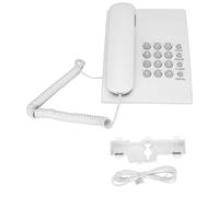 Teléfono fijo de sobremesa o de pared con indicador LED de llamada entrante, material resistente a roturas y memoria para un uso versátil.