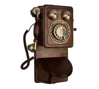 Teléfono Fijo Retro, Teléfono Fijo de Pared con dial Giratorio, Material de aleación de Madera, 46 x 22 x 12 cm