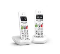 Gigaset E290 Duo - Dos Teléfono DECT Inalámbrico - Botones Grandess - Pantalla Iluminada en Blanco y Negro - Alto Volumen, Blanco [Versión Española]