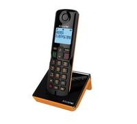 ALCATEL S280 - Teléfono inalámbrico DECT - Diseño Compacto - Pantalla Grande retroiluminada - Manos Libres - Bloqueo de Llamadas - Agenda 50 contactos - Negro/Naranja