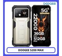 Teléfono Resistente DOOGEE S200 Max 5G, Batería de 22000 mAh, Pantalla Trasera de 1.3'', 36 GB (16+20), Linterna Dual, Cámara IA de 108 MP 16GB 512GB Gray