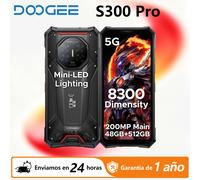 Teléfono Resistente DOOGEE S300 Pro 5G, Pantalla de 6.78 Pulgadas y 120 Hz, Procesador Dimensity 8300, Cámara de 200 MP, Batería de 11000 mAh, 48 GB (16+32 GB), 512 GB, Android 16, NFC, Compatible con