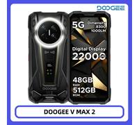 Teléfono Resistente DOOGEE V Max 2, Pantalla FHD+ de 6.78” y 120Hz, 22000mAh/120W, 48GB+512GB, Dimensity 8300, 200MP+20MP, Visión Nocturna, Linterna para Camping, Android 16 16GB 512GB Titanium