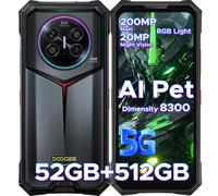 Teléfono Resistente DOOGEE V50 AI 5G, 52GB RAM (16+36), 512GB ROM, Dimensity 8300, Cámara de 200MP, Cámara de Visión Nocturna de 20MP, Android 16, Compatible con Walkie Talkie, Luz Ambiental RGB 12GB 