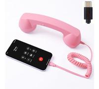 Teléfono retro actualizado 2026, auriculares con cable de teléfono retro tipo C, receptor móvil vintage para llamadas, reuniones de video, accesorio de teléfono de estilo retro clásico (rosa)