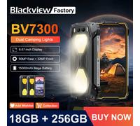 Teléfono robusto Blackview BV7300 de 18 GB (6+12 GB) y 256 GB con luces de camping duales, llamadas, Helio G81, ocho núcleos, 15 000 mAh, Android 14. Black