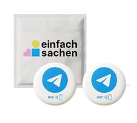 Telegram NFC - Lote de 2 pegatinas sin contacto para compartir tu perfil de Telegram o enlace de grupo, configurar y sobrescribir, 3 cm de diámetro, ideal para comercio, equipos y eventos