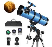 Telescope150EQ - Telescopio reflector newtoniano profesional para adultos principiantes en astronomía, con bolsa de transporte, trípode inoxidable, filtro de luna y adaptador de teléfono, azul
