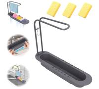 Telescópico Cesta de Drenaje,Escurridor Ajustable Bandeja de Fregadero Soporte de jabón de Esponja,Organizador Fregadero,Estante de Almacenamiento para Fregadero Expandible con 3 Esponja para Cocina