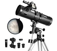 Telescopio 130EQ Newtonian Reflector Telescopios para Adultos, telescopios Profesionales para astronomía de Adultos, Viene con Adaptador de Lente Barlow 1.5X para Smartphone y Filtro de Luna 13% T