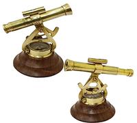 Telescopio Alidade de latón antiguo con base de madera con brújula