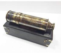 Telescopio antiguo marítimo de latón de 61 cm con caja de madera negra