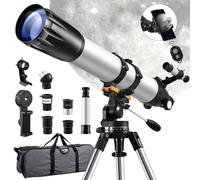 Telescopio astronómico, 80 mm de apertura, 900 mm, refractor con trípode inoxidable, adaptador de teléfono, control remoto inalámbrico y bolsa de transporte, portátil para adultos y principiantes