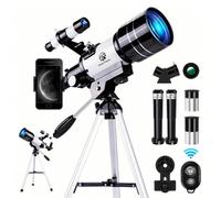 Telescopio astronómico Fetch Falcon 150X de alta potencia, portátil con apertura de 70 mm (refractor HD, trípode, adaptador de teléfono y control remoto inalámbrico), ideal para adultos y niños,