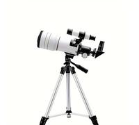 Telescopio astronómico o astronómico para adultos, niños, principiantes, refractor blanco de 300 x 70 mm, calibre grande, 150 veces trípode para teléfono inteligente