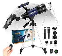 Telescopio astronómico para adultos y principiantes, apertura de 90 mm, refractor de 800 mm con aumento de 32 x 240 x, trípode de hierro estable, adaptador para smartphone y mochila, para observación