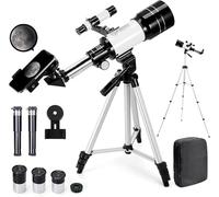 Telescopio Astronómico para Niños y Adultos, Apertura de 70mm, Distancia Focal de 300mm, Zoom 15X-150X, Incluye Trípode, Adaptador para Teléfono Móvil y Bolso de Transporte