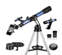 Telescopio con apertura de 60 mm, enfoque manual de 700 mm, 2 oculares | Telescopio refractor con soporte altazimutal, brújula y adaptador de teléfono para astrónomos principiantes que exploran la