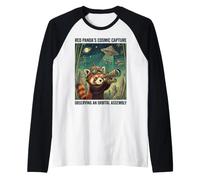 Telescopio cósmico de astrónomo Panda Rojo Divertido Amante del Espacio Camiseta Manga Raglan