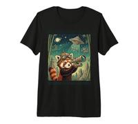 Telescopio cósmico de astrónomo Panda Rojo Divertido Amante del Espacio Camiseta Premium