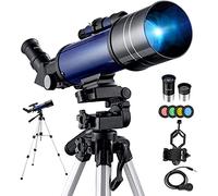 Telescopio de astronomía 70/400 para niños principiantes astrónomos aficionados con adaptador de smartphone, bolsa de trípode, telescopios Barlow y filtro de luna, regalo de Birtay, regalo para niños,