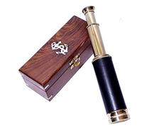 Telescopio de barco marino vintage con ancla marrón, caja de madera, decoración del hogar, vidrio espía antiguo náutico, 16 pulgadas (telescopio con tapa)