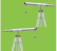 Telescopio de cuero blanco trípode ajustable soporte de madera blanco 27 pulgadas telescopio acabado cromado decoración del hogar