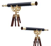 Telescopio de Cuero con trípode Soporte de Suelo de Madera Vintage Spyglass Marino telescopio Solo Barril latón Acabado