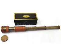 Telescopio de Cuero de latón Antiguo con Caja de Madera