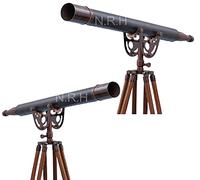 Telescopio de cuero marítimo con trípode de madera, acabado bronce, 27 pulgadas telescópica decoración del hogar
