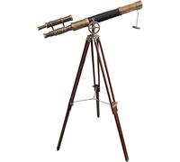 Telescopio de cuero negro de estilo náutico, telescopio marítimo de latón antiguo de doble barril
