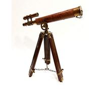 Telescopio de doble barril antiguo antiguo de 18" de latón náutico marítimo con soporte de madera de latón