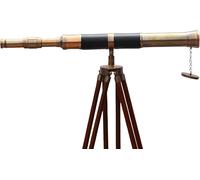 Telescopio de estilo náutico de latón antiguo de un solo barril de diseño, trípode de madera, telescopios de pie (cuero negro)