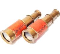 Telescopio de latón de estilo vintage con envoltura de cuero, vidrio espía hecho a mano, juego de 2