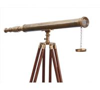 Telescopio de latón de un solo barril con acabado brillante, telescopio de pie de madera marrón, trípode vintage de alto aumento, telescopios para decoración del hogar