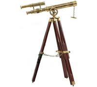 Telescopio de latón macizo de 23 pulgadas con trípode de trabajo de madera, hecho a mano náutico.
