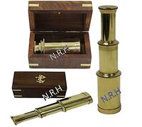 Telescopio de latón sólido Marino Vintage con Caja de Madera marrón 6 Pulgadas