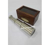 Telescopio de mano de latón de 6 pulgadas con caja de madera de cristal, regalo náutico, rústico, vintage, decoración del hogar