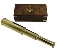 Telescopio de mano de latón de 9 pulgadas, cristal espía pirata náutico con caja de madera, rústico, vintage, decoración del hogar, regalos