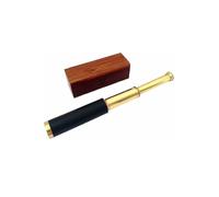 Telescopio de mano vintage de latón con caja de madera, cristal espía náutico de cuero y latón, prismáticos, decoración atemporal