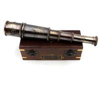 Telescopio de trabajo del capitán de barco de 1920, vidrio espía de latón hecho a mano, instrumento pirata vintage, binocular náutico marítimo/marino antiguo, caja de madera premium