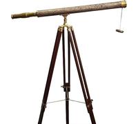Telescopio de trípode de madera vintage - 157.5 cm antiguo náutico hecho a mano, acabado lacado de latón para decoración del hogar