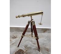 Telescopio de vidrio espía de latón antiguo con soporte de trípode de madera de escritorio Vintage Marine Scope Navidad y Año Nuevo decorativo