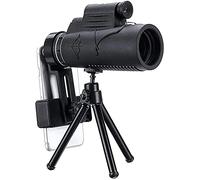 Telescopio HD, monocular 50x60 Smart Zoom l monocular con iluminación láser + trípode + Clip para teléfono móvil Negro