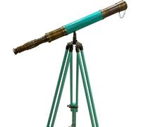 Telescopio marino de latón antiguo hecho a mano, artículo de marinero de barco grande, gran aumento con trípode de madera retro, decoración náutica